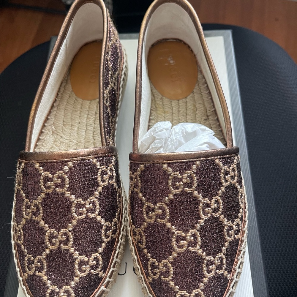 Gucci Brown Glitter Leather Espadrilles